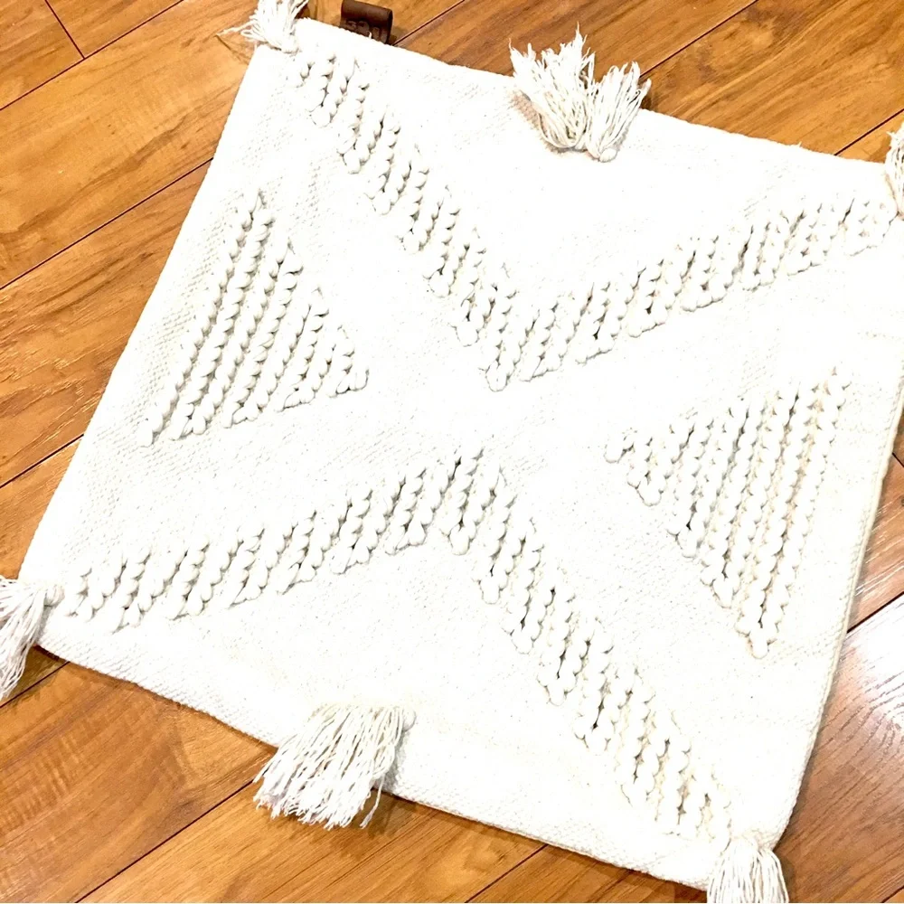 UGG boho tassel chunky knit square pillow case pillow cover ivory
